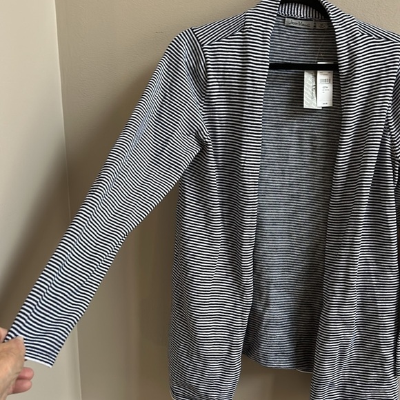 Jason Maxwell Black White Stripe Open Front Cotton Cardigan Medium NWT - Picture 7 of 10